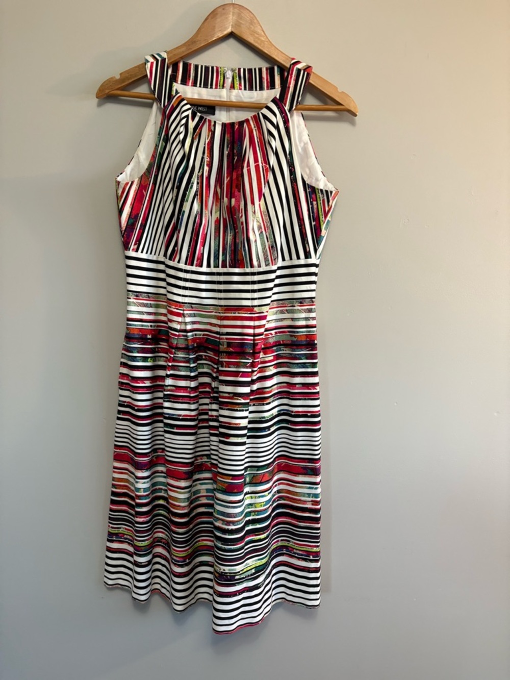 Nine West Colorful Striped Fit & Flare Dress Sleeveless Size 6